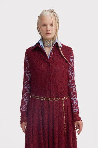 Feminine Lace Shirt Dress With Half-Placket Burgundy - Julia Allert