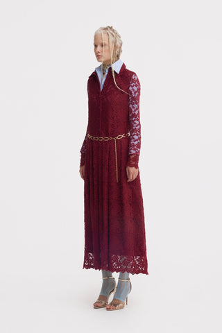 Feminine Lace Shirt Dress With Half-Placket Burgundy - Julia Allert