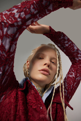 Feminine Lace Shirt Dress With Half-Placket Burgundy - Julia Allert