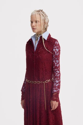 Feminine Lace Shirt Dress With Half-Placket Burgundy - Julia Allert