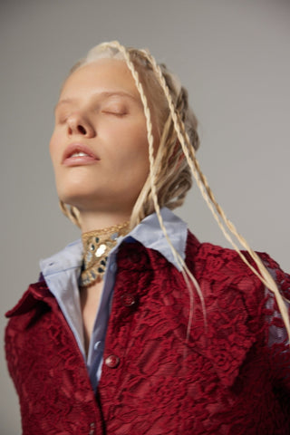 Feminine Lace Shirt Dress With Half-Placket Burgundy - Julia Allert