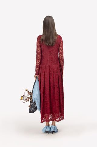Feminine Lace Shirt Dress With Half-Placket Burgundy