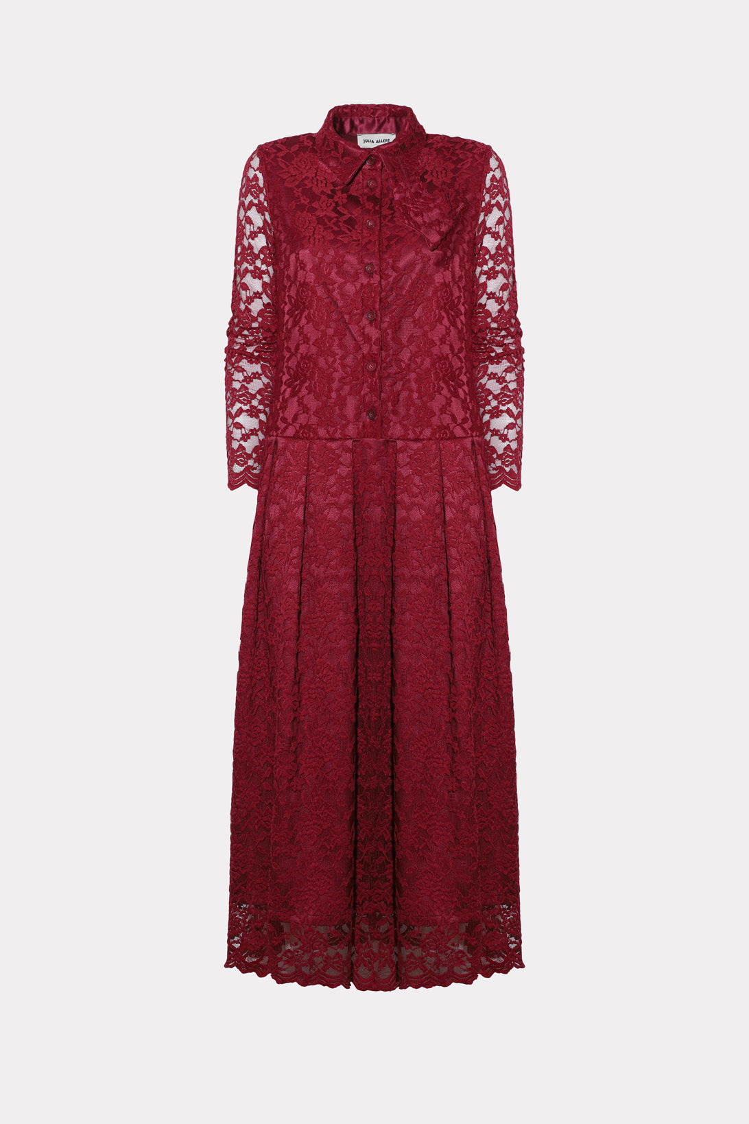 Feminine Lace Shirt Dress With Half-Placket Burgundy M Feminine Lace Shirt Dress With Half-Placket Burgundy M
