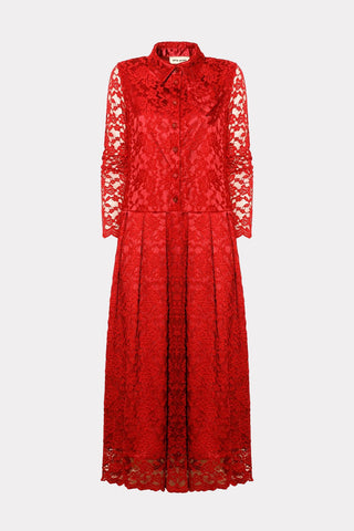 Feminine Lace Shirt Dress With Half-Placket Red - Julia Allert