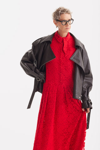 Feminine Lace Shirt Dress With Half-Placket Red