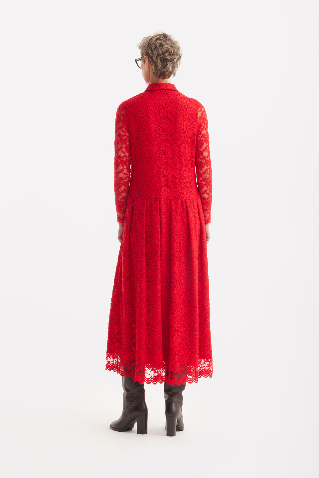 Feminine Lace Shirt Dress With Half-Placket Red XL Feminine Lace Shirt Dress With Half-Placket Red XL
