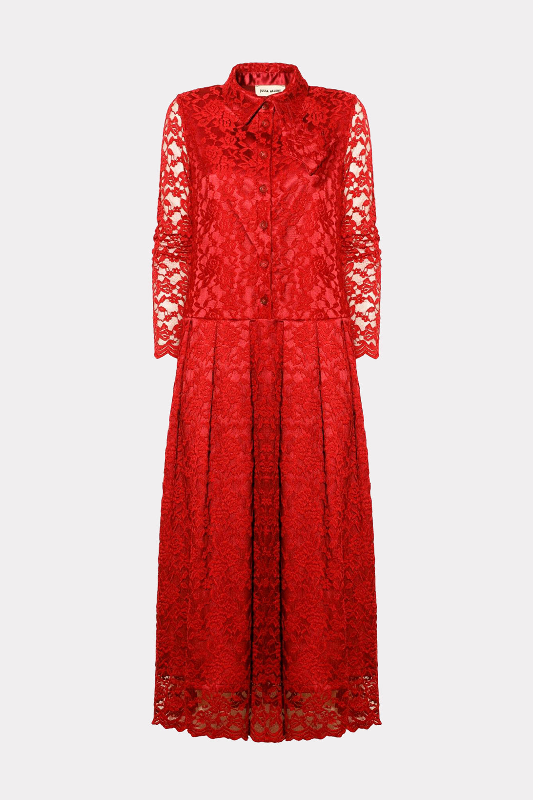 Feminine Lace Shirt Dress With Half-Placket Red XL Feminine Lace Shirt Dress With Half-Placket Red XL