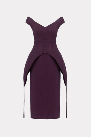 Figure-Flattering Off-Shoulder Midi Dress With Waist Corset Burgundy