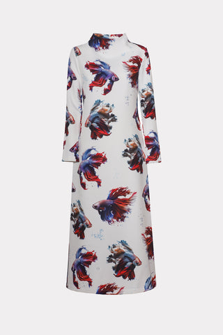 Fish Print A-Line Long Dress White