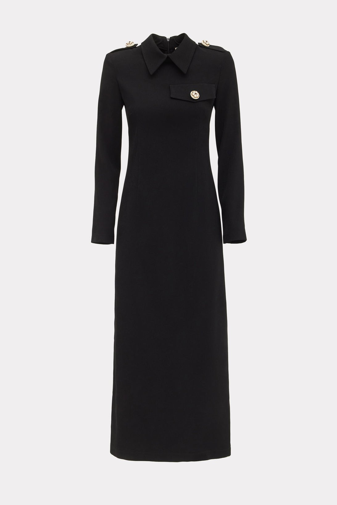 Fitted Long Sleeve Dress With Stand-Up Collar Black