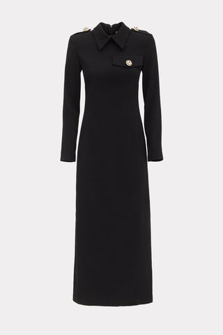 Fitted Long Sleeve Dress With Stand-Up Collar Black