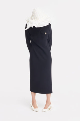 Fitted Long Sleeve Dress With Stand-Up Collar Black - Julia Allert