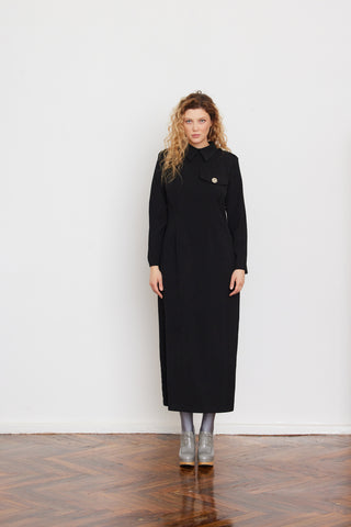 Fitted Long Sleeve Dress With Stand-Up Collar Black