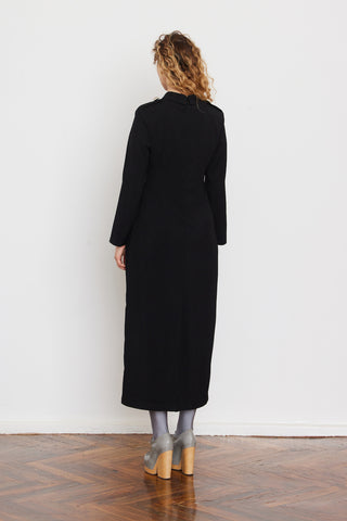 Fitted Long Sleeve Dress With Stand-Up Collar Black