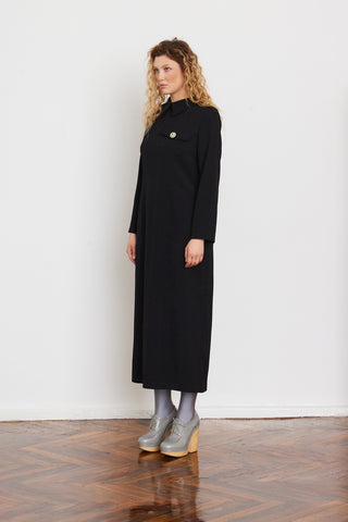 Fitted Long Sleeve Dress With Stand-Up Collar Black