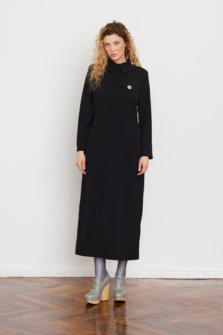 Fitted Long Sleeve Dress With Stand-Up Collar Black