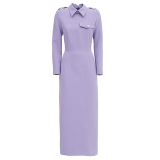 Fitted Long Sleeve Dress With Stand-Up Collar - Lavander