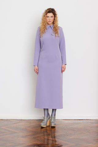 Fitted Long Sleeve Dress With Stand-Up Collar Lavender