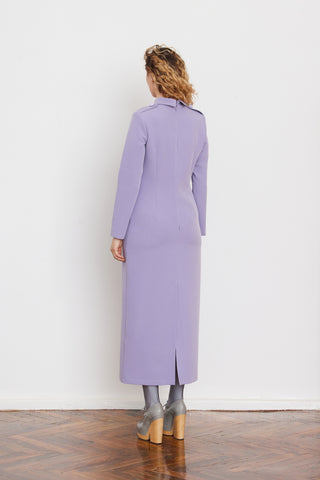 Fitted Long Sleeve Dress With Stand-Up Collar Lavender