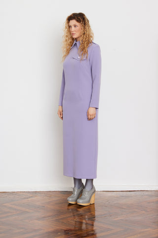 Fitted Long Sleeve Dress With Stand-Up Collar Lavender