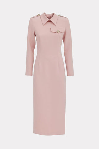 Fitted Long Sleeve Dress With Stand-Up Collar Pale Pink