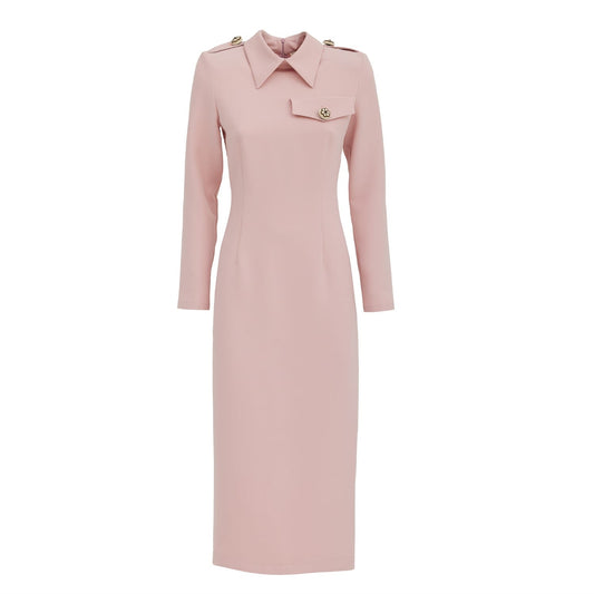 Fitted Long Sleeve Dress With Stand-Up Collar Pale Pink