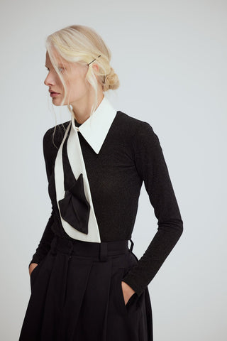 Fitted Long Sleeve Top Black Lurex - Julia Allert