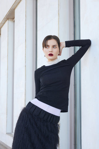 Fitted Long Sleeve Top Black Lurex - Julia Allert