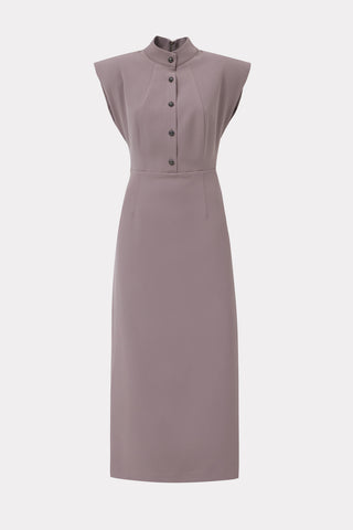 Fitted Sheath Dress With Shoulder Pads Dark Beige