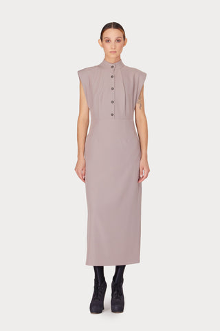 Fitted Sheath Dress With Shoulder Pads Dark Beige