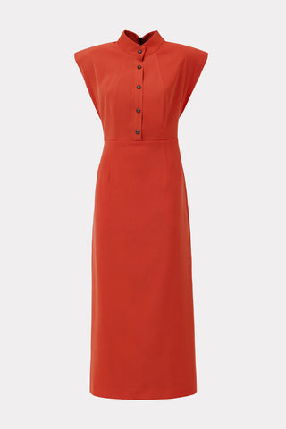 Fitted Sheath Dress With Shoulder Pads Orange