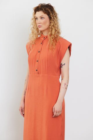 Fitted Sheath Dress With Shoulder Pads Orange