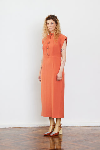 Fitted Sheath Dress With Shoulder Pads Orange