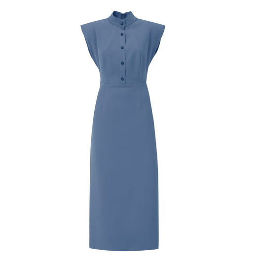 Fitted Sheath Dress With Shoulder Pads Pale Blue
