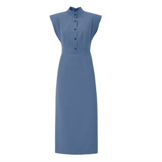 Fitted Sheath Dress With Shoulder Pads Pale Blue