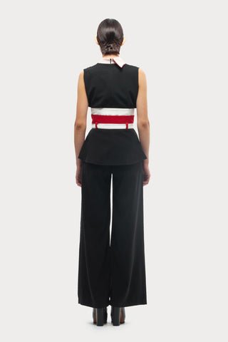 Flared Pants With Corset Waistband Black - Julia Allert