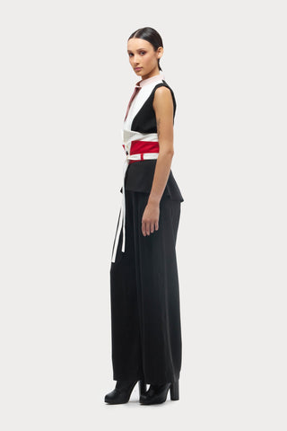 Flared Pants With Corset Waistband Black - Julia Allert