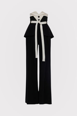 Flared Pants With Corset Waistband Black-White - Julia Allert