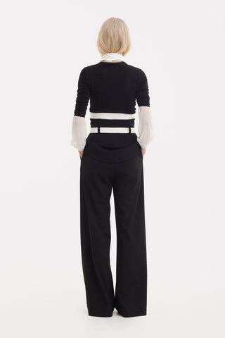 Flared Pants With Corset Waistband Black-White - Julia Allert