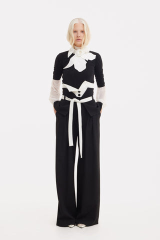 Flared Pants With Corset Waistband Black-White - Julia Allert