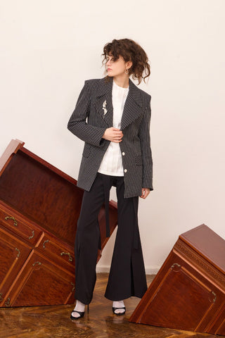 Flared Trousers With Hip Panels And Front Slits Black - Julia Allert