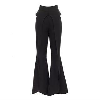 Flared Trousers With Hip Panels And Front Slits Black