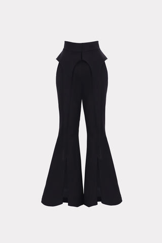 Flared Trousers With Hip Panels And Front Slits Black