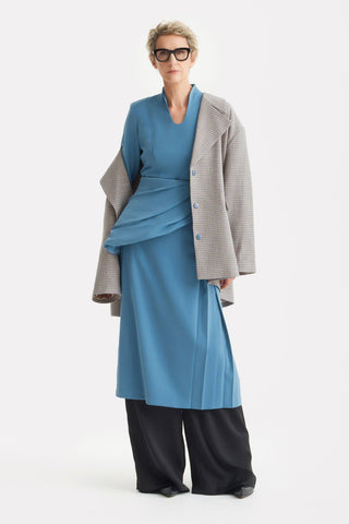 Formal Cocktail Midi Dress With Peplum Belt - Light Blue - Julia Allert