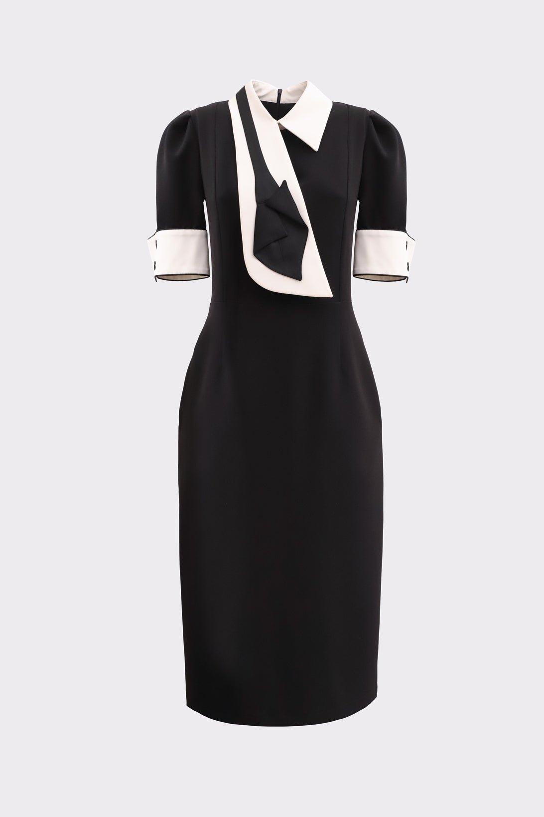 Formal Fitted Dress With White Collar - Office To Evening Style Black