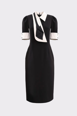 Formal Fitted Dress With White Collar - Office To Evening Style Black