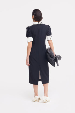 Formal Fitted Dress With White Collar - Office To Evening Style Black