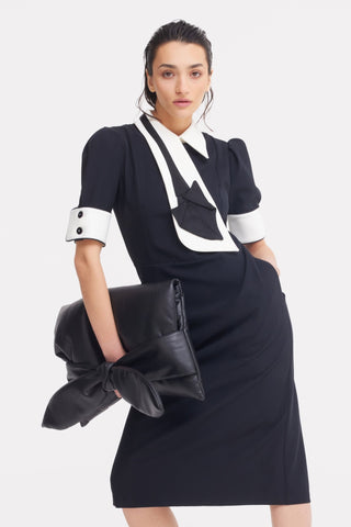 Formal Fitted Dress With White Collar - Office To Evening Style Black