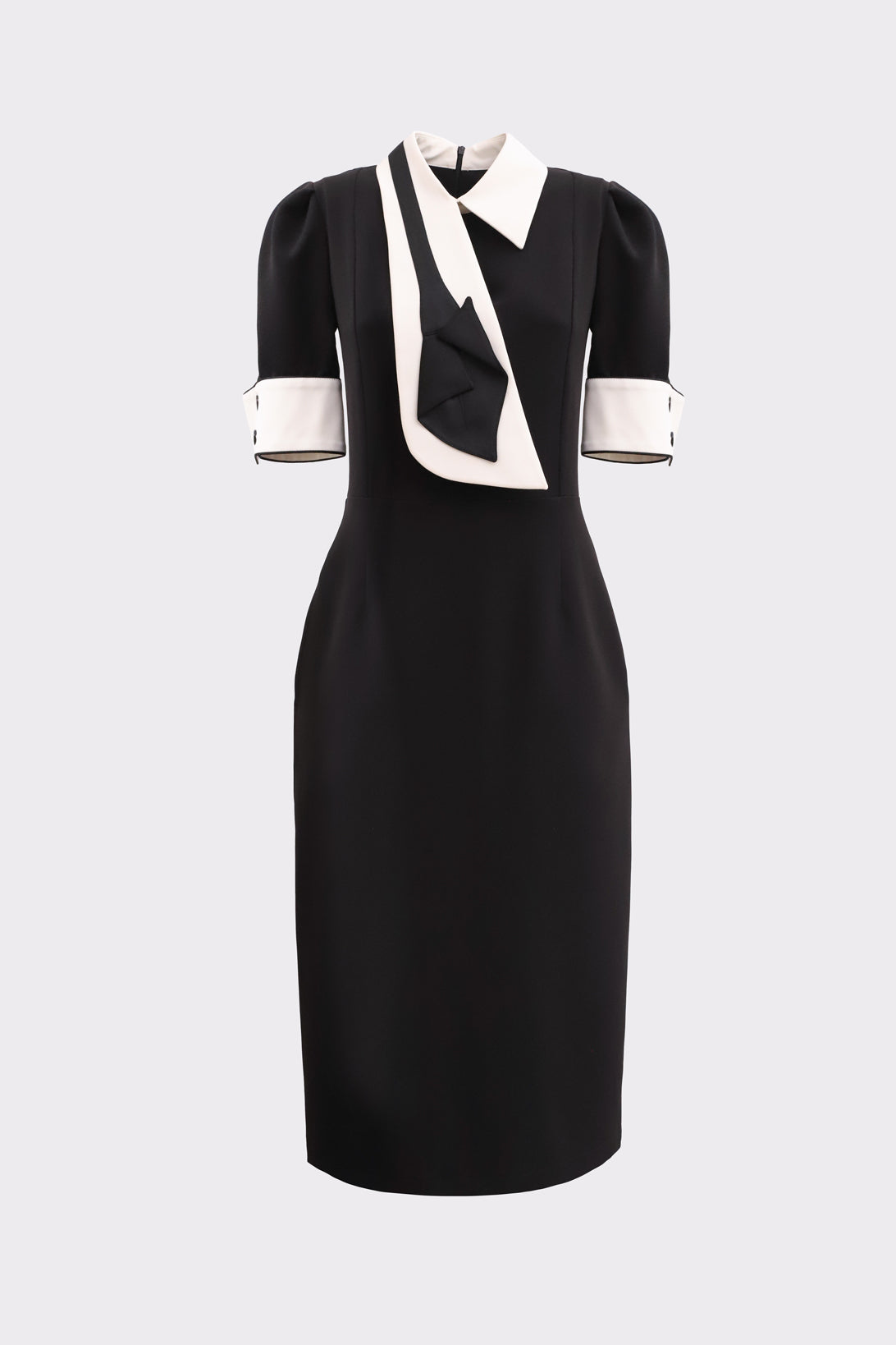 Formal Fitted Dress with White Collar - Office to Evening Style Black L Formal Fitted Dress with White Collar - Office to Evening Style Black L