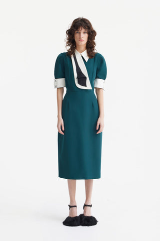 Formal Fitted Dress With White Collar - Office To Evening Style Green - Julia Allert